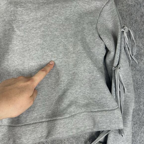 Jonathan Simkhai Hoodie XS Crop Sweatshirt Grey Bow Tie Detail Bell Sleeve Flaw - Picture 7 of 12